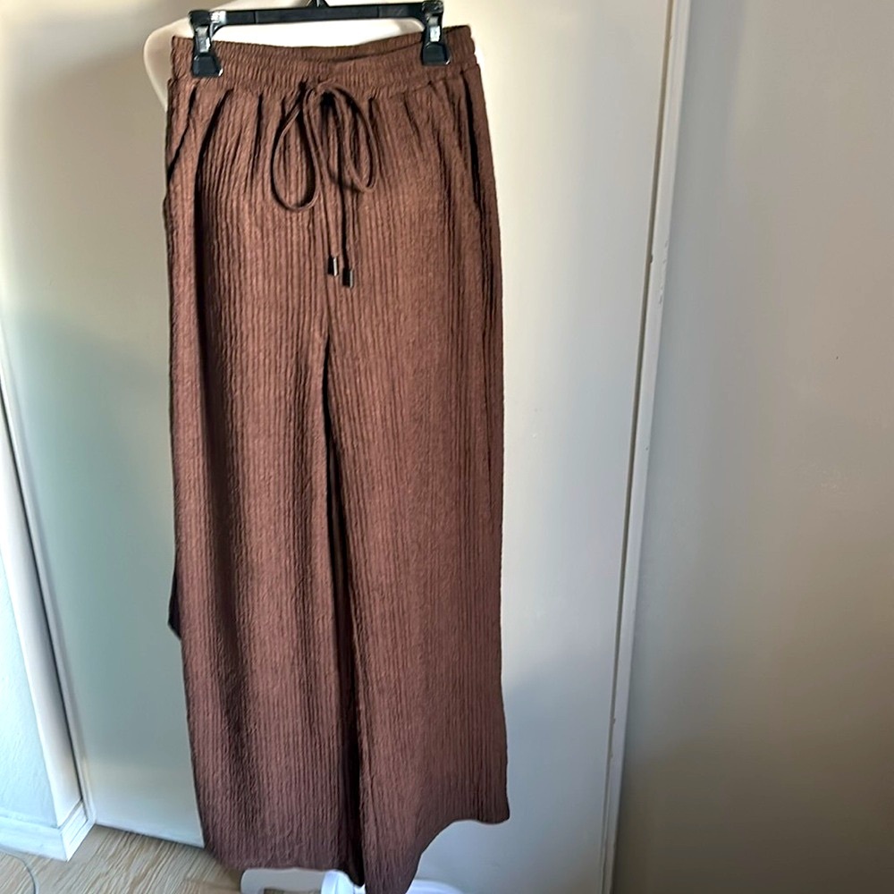 Women’s Casual Day to Night Crinkled Wide Leg Elasticized Tie Knot Waist Pant